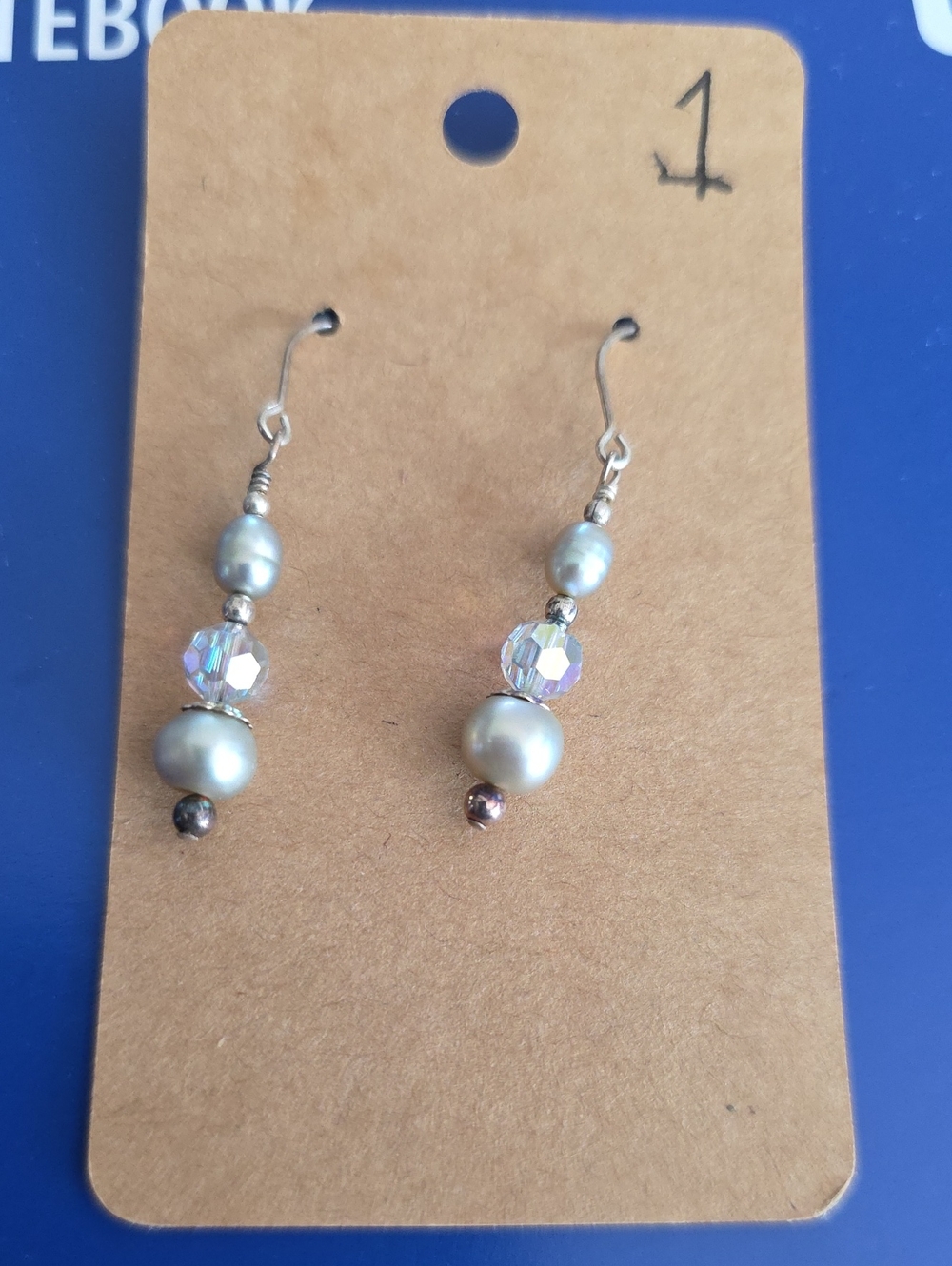 Pearl and Crystal Drop Earrings - Silver Tone